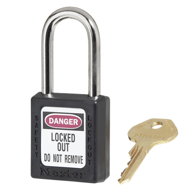 MASTER LOCK Black Lockout Lock, 1-1/2 in Long 410BLK