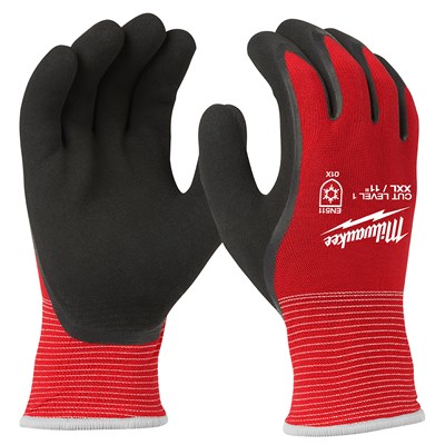 MILWAUKEE Cut Level 1 Winter Dipped Gloves, 2X-Large 48-22-8914B