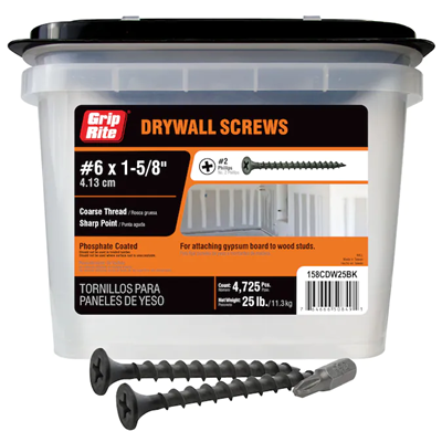 GRIP RITE 1-5/8 in Coarse Drywall Screw, 25 lb Box 158CDW25BK