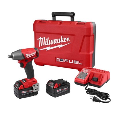 MILWAUKEE M18™ FUEL™ 1/2 in Compact Impact Wrench with Friction Ring Kit with Charger and 2 Batteries 2755B-22
