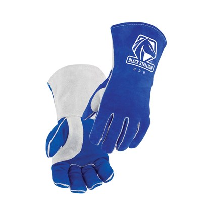 BLACK STALLION Side Split Cowhide Stick Glove with CushionCore™ Liner, Blue, Medium 320M