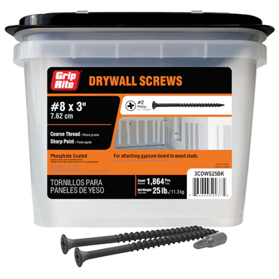 GRIP RITE 3 in Coarse Drywall Screw, 25 lb Box 3CDWS25BK