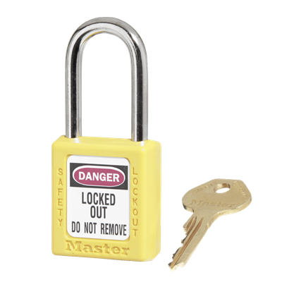 MASTER LOCK Yellow Lockout Lock, 1-1/2 in Long 410YLW