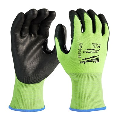 MILWAUKEE High-Visibility Cut Level 2 Polyurethane Dipped Gloves, Large 48-73-8922B