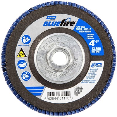 NORTON BlueFire® 4-1/2 in x 5/8-11 in 60 Grit Flap Discs, 10 per Box 76604H