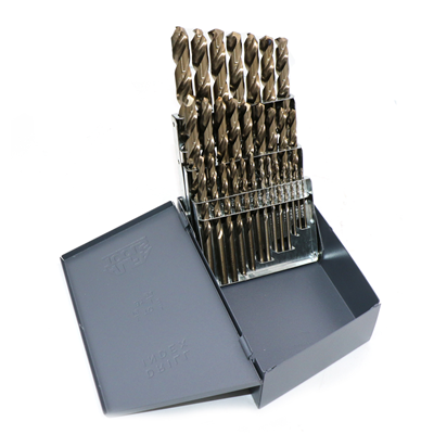 ALFA TOOLS 29 Piece Colbat M42 Jobber Drill Bit Set, Heavy-Duty NAS 907, Type J Stands, Staw Gold Finish, 1/16 in to 1/2 in by 64ths C11145