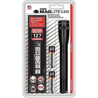 MAGLITE Mini LED Flashlight with Belt Holister, Black SP2201HL
