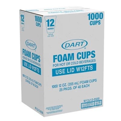 DART 12 oz Styrofoam Cups, 1000 per Case SS0070