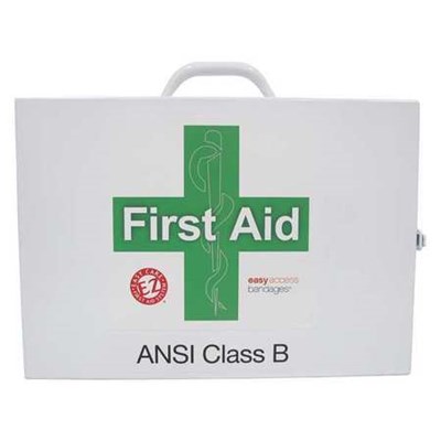 GENUINE FIRST AID First Aid Kit, Metal, ANSI Class B, 100 Person SS0097