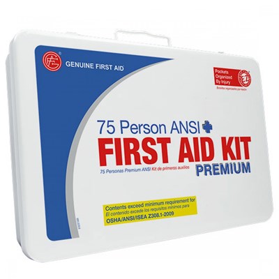 GENUINE FIRST AID First Aid Kit, Metal, ANSI Class A, 75 People SS0106