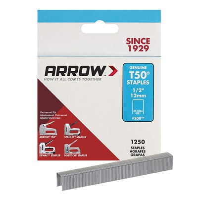 ARROW 1/2 in T50® Staples, 1250 per Box SS20364