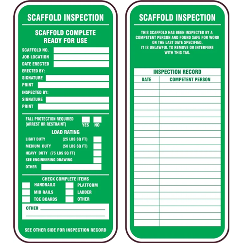 ACCUFORM Green Scafold inspection Tags, 25/ pack TRS310PTP