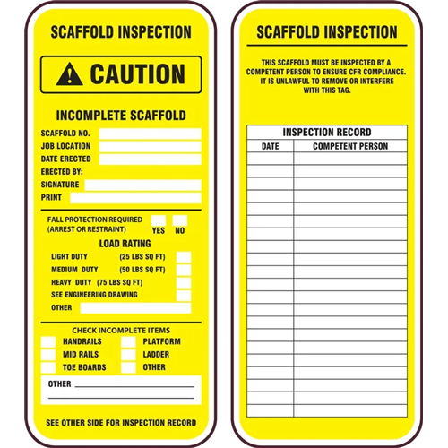 ACCUFORM Yellow Scaffold inspection Tags, 25/ pack TRS323PTP
