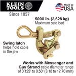 KLEIN TOOLS Haven's® Grip 1/8 in - 1/2 in Wire Rope w/ Swing Latch KT-1604-20L