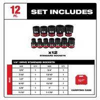 MILWAUKEE 1/2 in DR 12 pc SHOCKWAVE Impact Duty™ Standard 6 pt Socket Set 49-66-7010