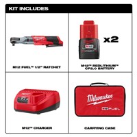 MILWAUKEE M12™ FUEL™ 1/2 in Ratchet Kit with Charger and 2 Batteries 2558-22
