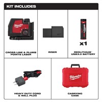 MILWAUKEE REDLITHIUM™ USB Rechargeable Green Cross Line and Plumb Points Laser 3522-21