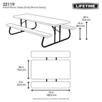 LIFETIME Classic Folding Picnic Table, 6 ft, Putty PICTBL